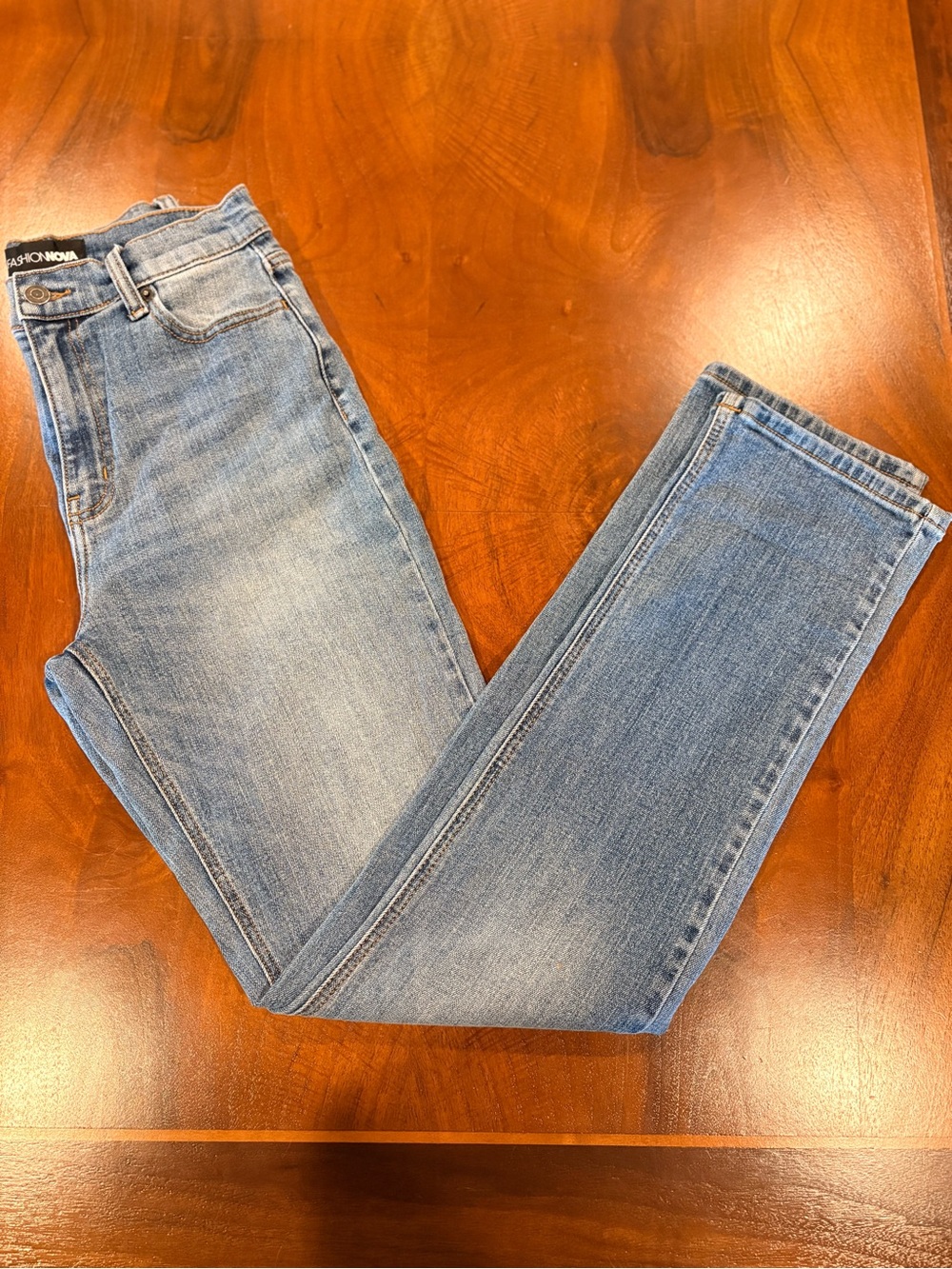 Light Wash Straight Leg Jeans - Blue Denim, Fashion Nova, size 5